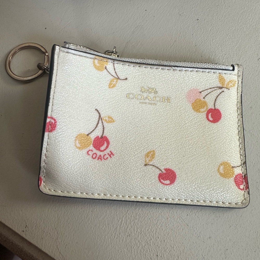 Coach White and Red Cherry Print Card Holder